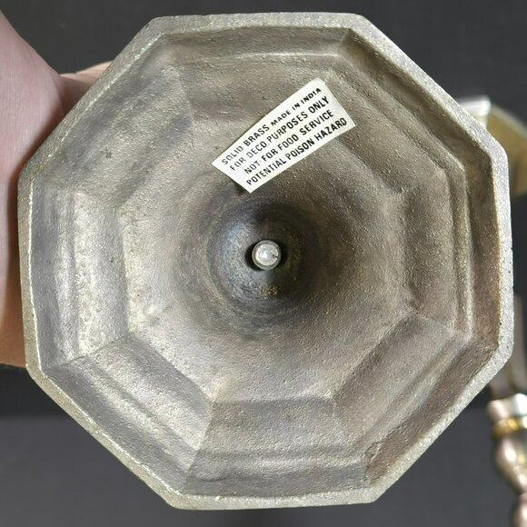 Vintage Pair 10" Solid Brass Two-tone Taper Candle Candlestick Holders India - Picture 9 of 12